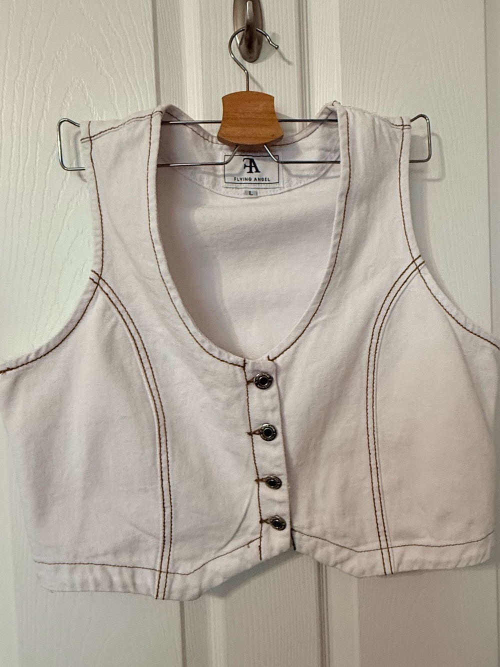 Flying Angel White Cropped Button Vest